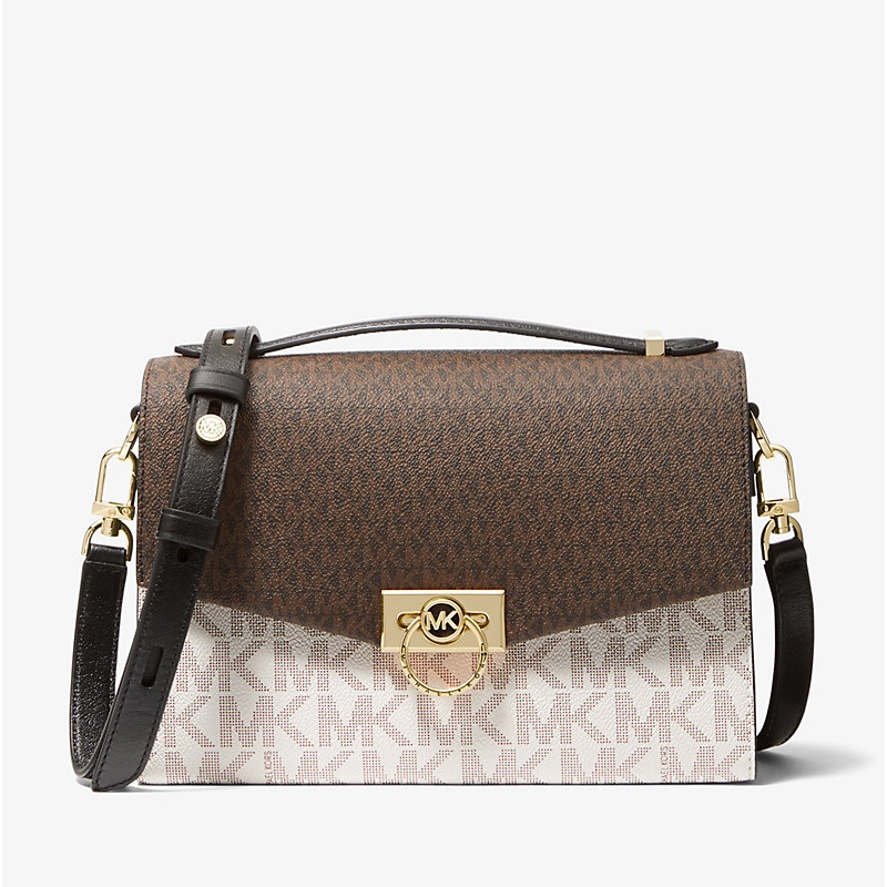 Designer-inspired Hendrix Medium Two-Tone Logo Messenger White Coffee Bag