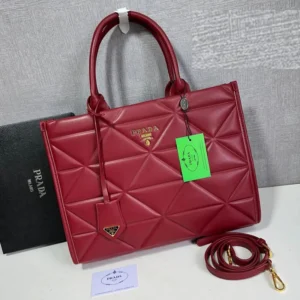 Designer-inspired Large Triangle Quilted Tote Red Bag