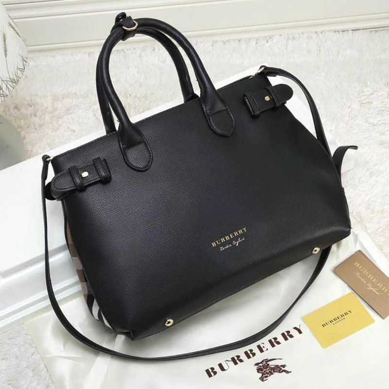 Designer-inspired Medium Banner Tote Black Bag