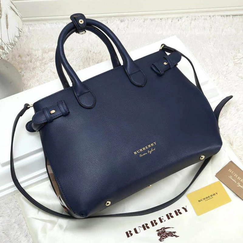 Designer-inspired Medium Banner Tote Blue Bag