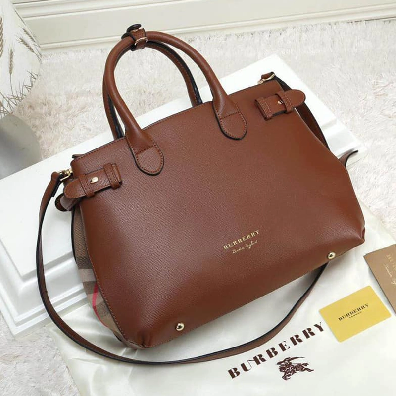 Designer-inspired Medium Banner Tote Brown Bag