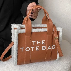 Designer-inspired The Tote Brown White Handbag With Faux Shearling