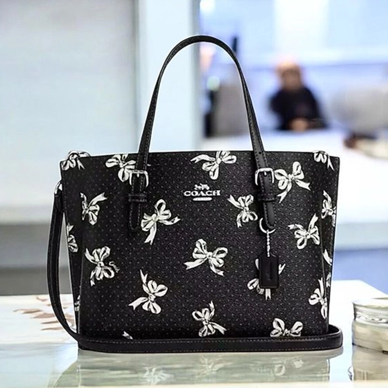High End Mollie Bow Print Tote 25 Black Bag