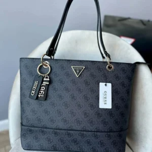 High End Noelle Elite Logo Signature Tote Grey Black Bag