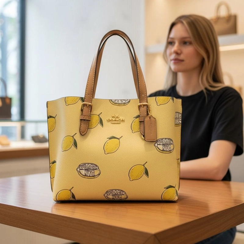 Premium Imported Mollie Lemon Print Tote 25 Yellow Bag