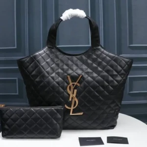 Designer-inspired Icare Maxi Quilted Shopping Tote Black Bag With Pouch