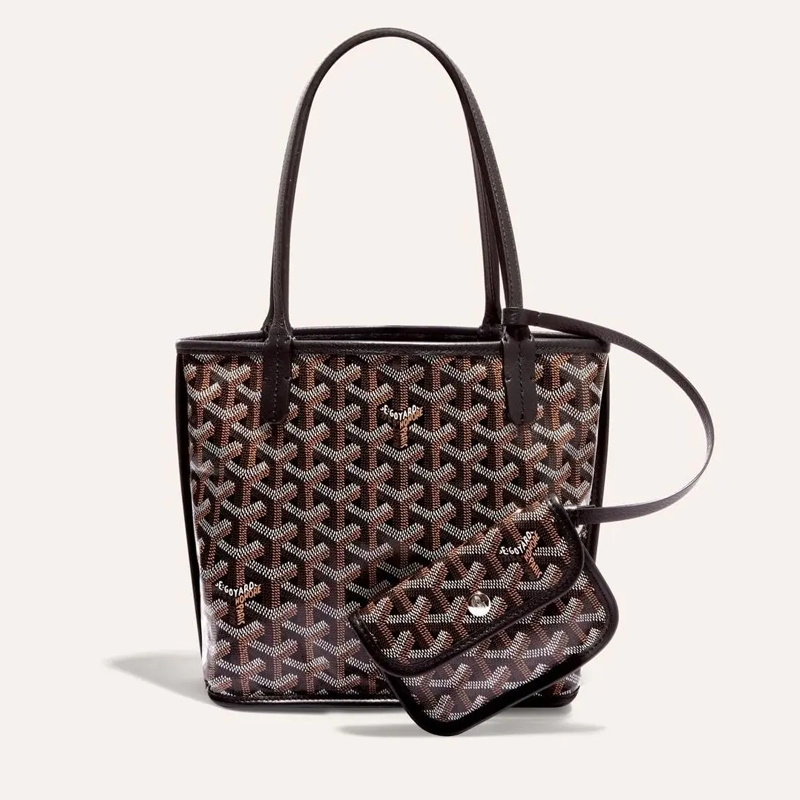 Premium Imported Reversible Mini Anjou Signature Tote Black Bag With Pouch