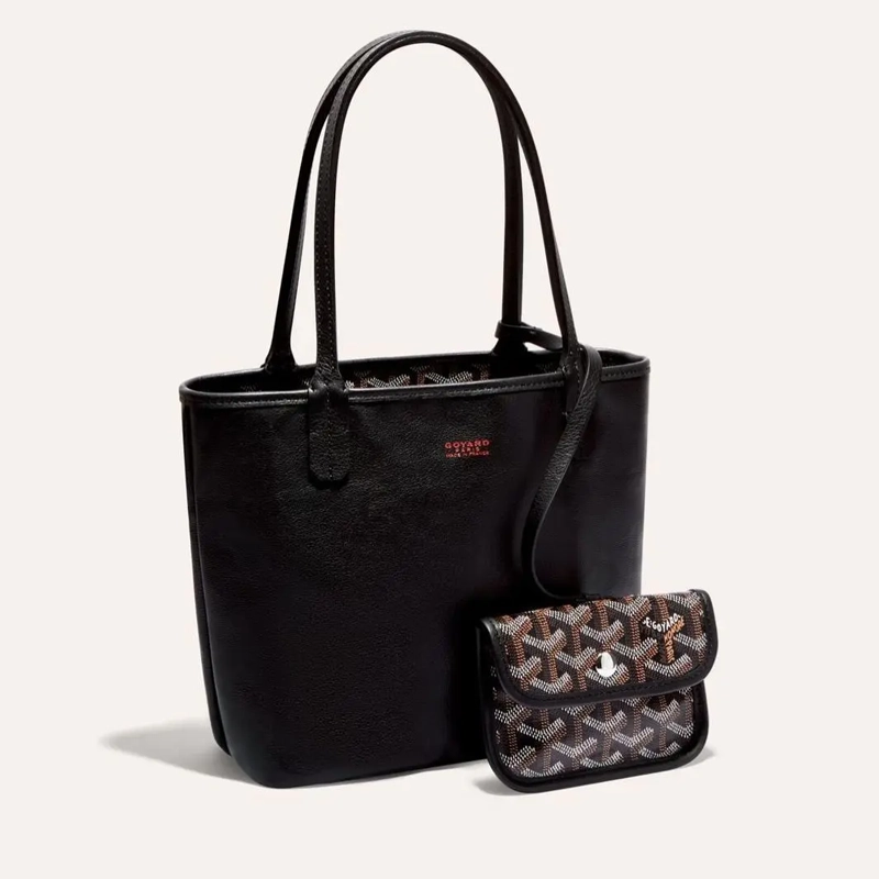 Premium Imported Reversible Mini Anjou Signature Tote Black Handbag With Pouch
