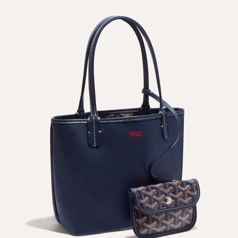 Premium Imported Reversible Mini Anjou Signature Tote Blue Bag With Pouch