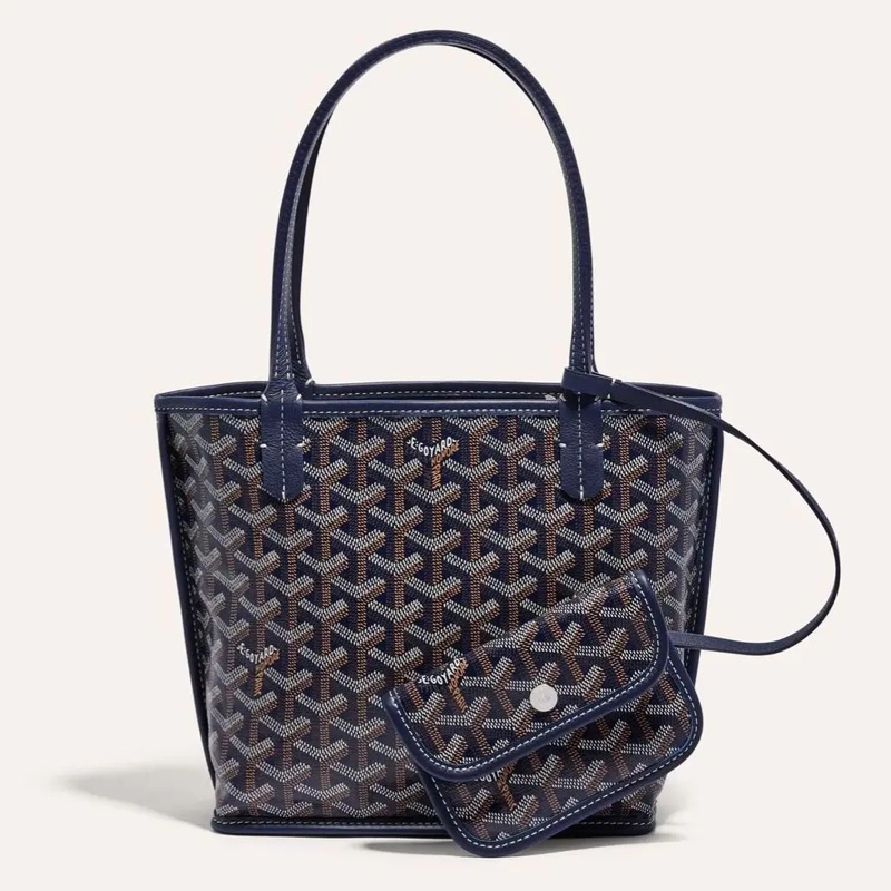 Premium Imported Reversible Mini Anjou Signature Tote Blue Handbag With Pouch
