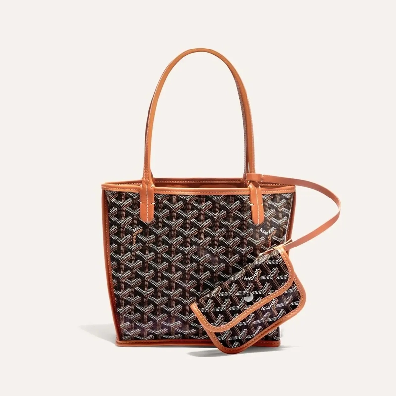 Premium Imported Reversible Mini Anjou Signature Tote Brown Bag With Pouch