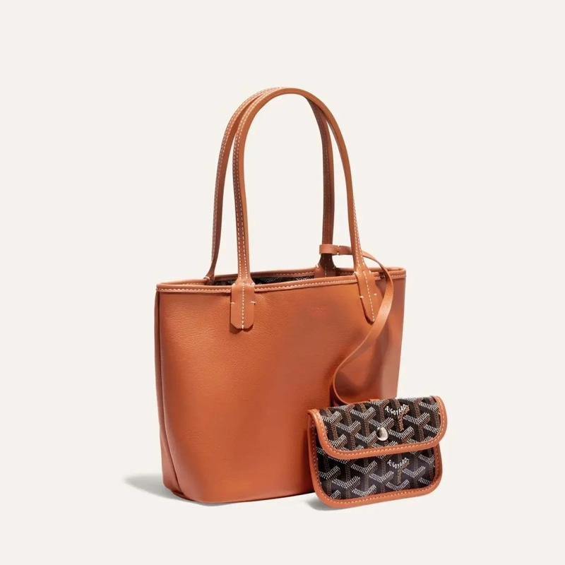 Premium Imported Reversible Mini Anjou Signature Tote Brown Handbag With Pouch