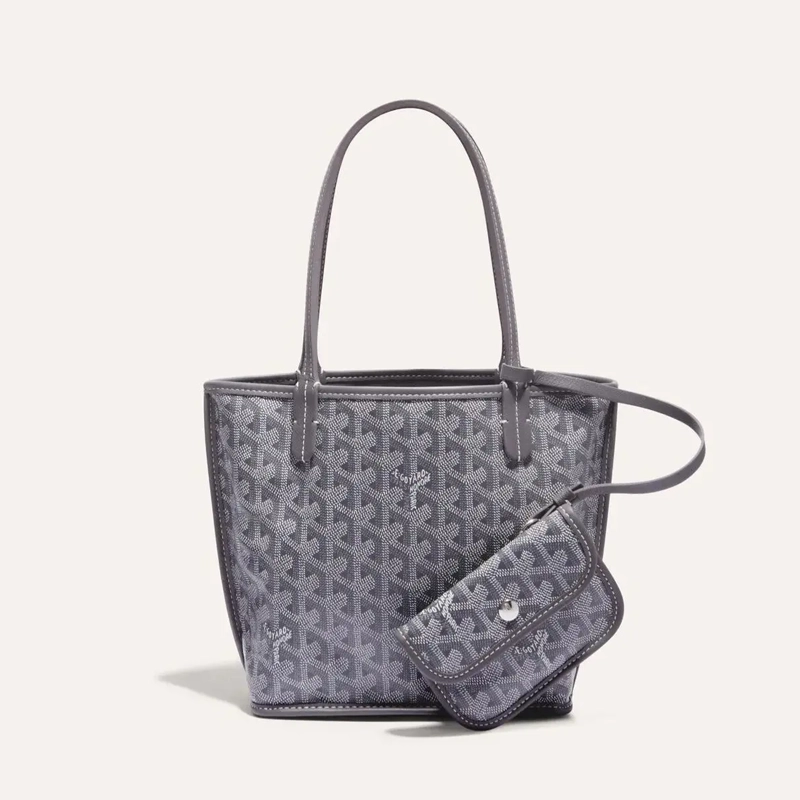 Premium Imported Reversible Mini Anjou Signature Tote Grey Bag With Pouch