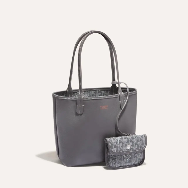 Premium Imported Reversible Mini Anjou Signature Tote Grey Handbag With Pouch