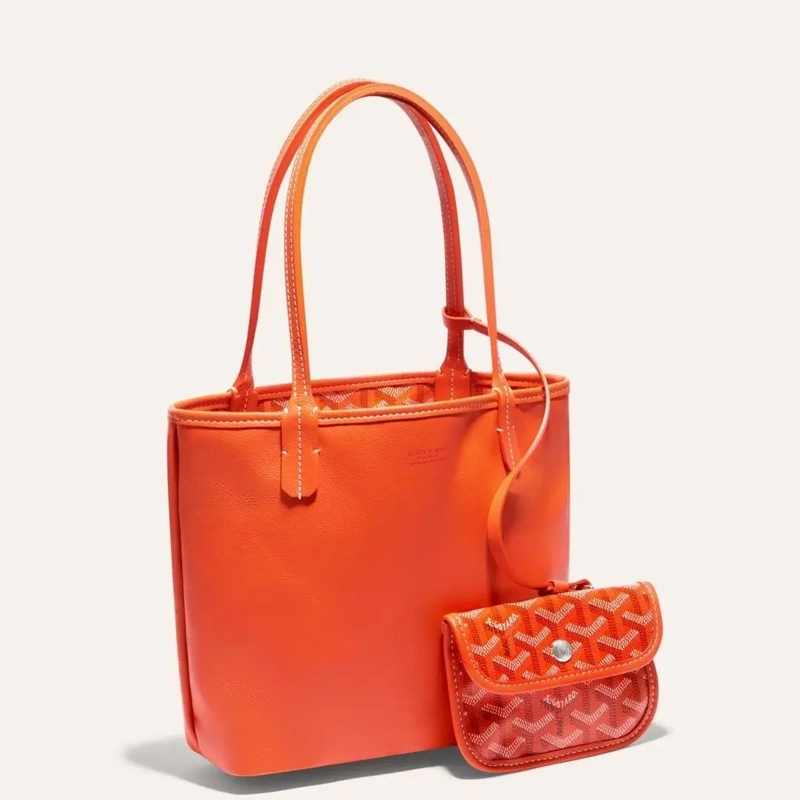 Premium Imported Reversible Mini Anjou Signature Tote Orange Handbag With Pouch