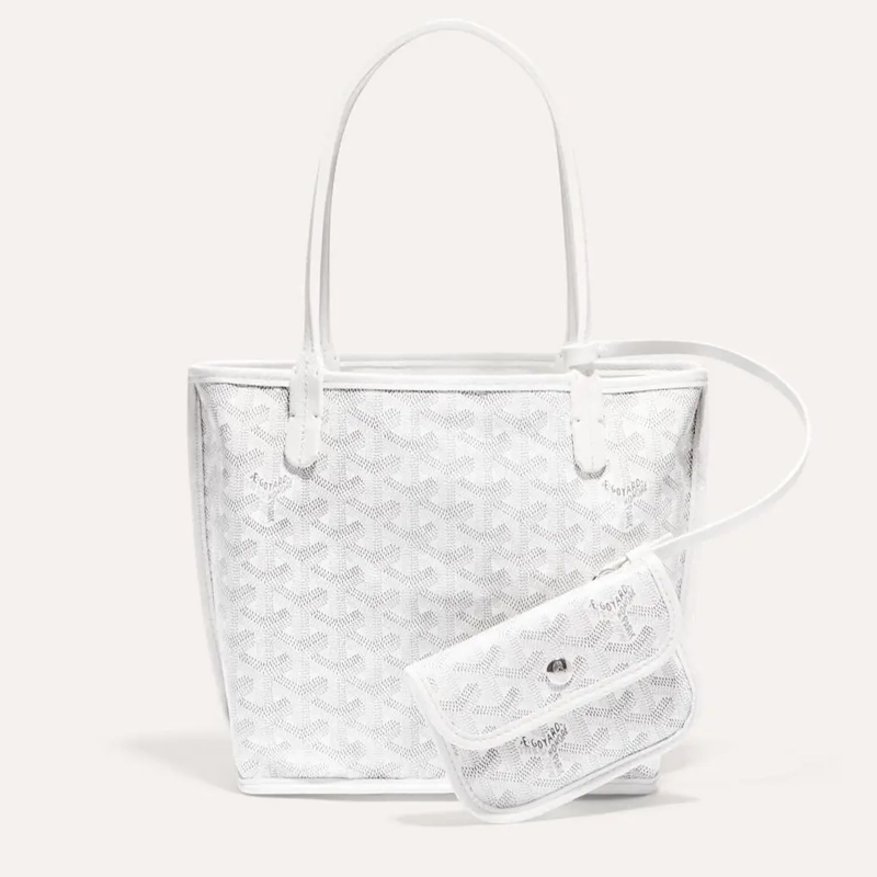 Premium Imported Reversible Mini Anjou Signature Tote White Bag With Pouch