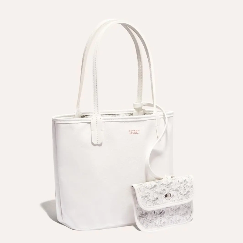 Premium Imported Reversible Mini Anjou Signature Tote White Handbag With Pouch