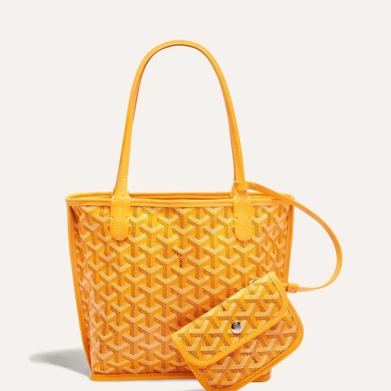 Premium Imported Reversible Mini Anjou Signature Tote Yellow Handbag With Pouch