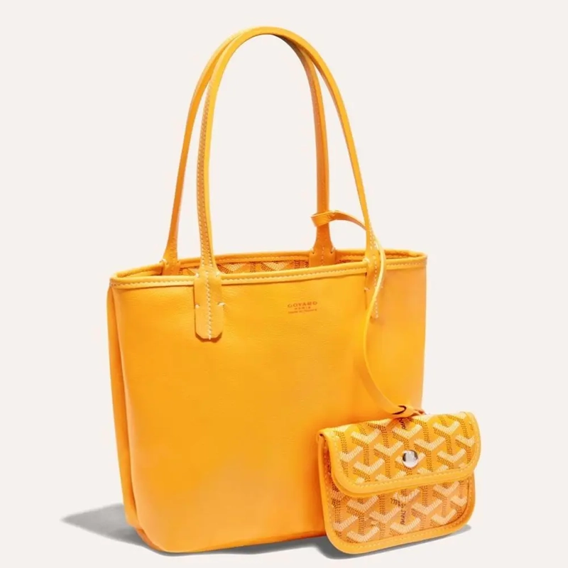 Premium Imported Reversible Mini Anjou Signature Tote Yellow Bag With Pouch