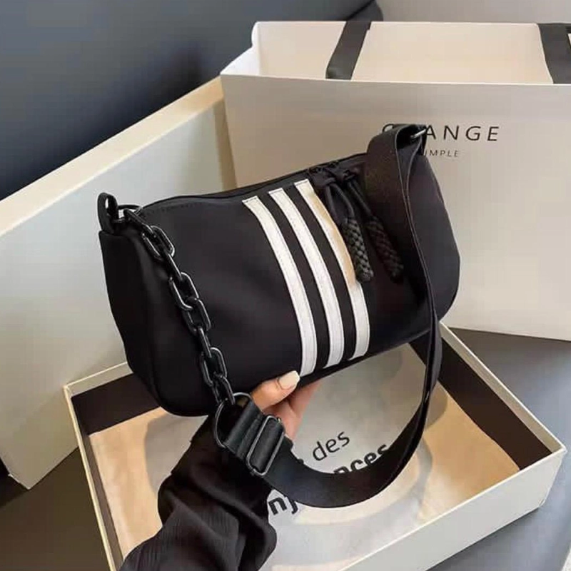 Waterproof Striped Casual Shoulder Sling Black Bag