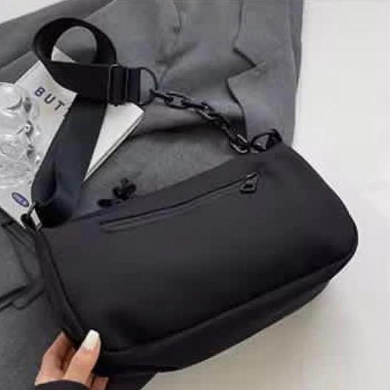 Waterproof Striped Casual Shoulder Sling Black Bag