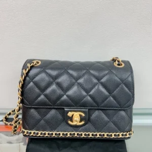 Designer-inspired 23K Caviar Quilted Cross Shoulder Black Bag