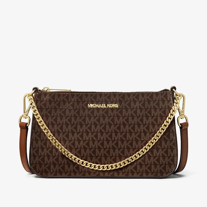Designer-inspired Jet Set Medium Signature Logo Convertible Crossbody Coffee Tan Bag