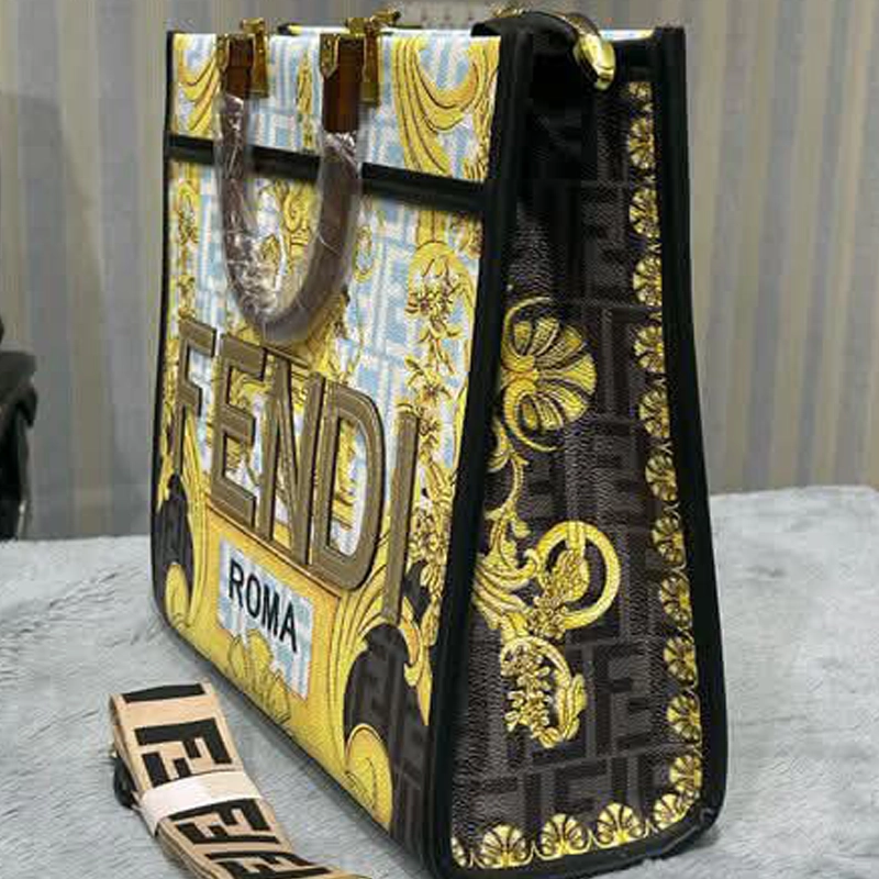 Designer-inspired Roma x Versace Sunshine Leather Tote Multicolour Bag