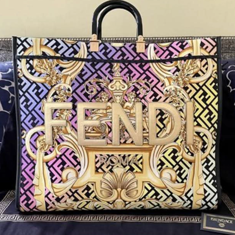 Designer-inspired Roma x Versace Sunshine Leather Tote Multicolour Bag