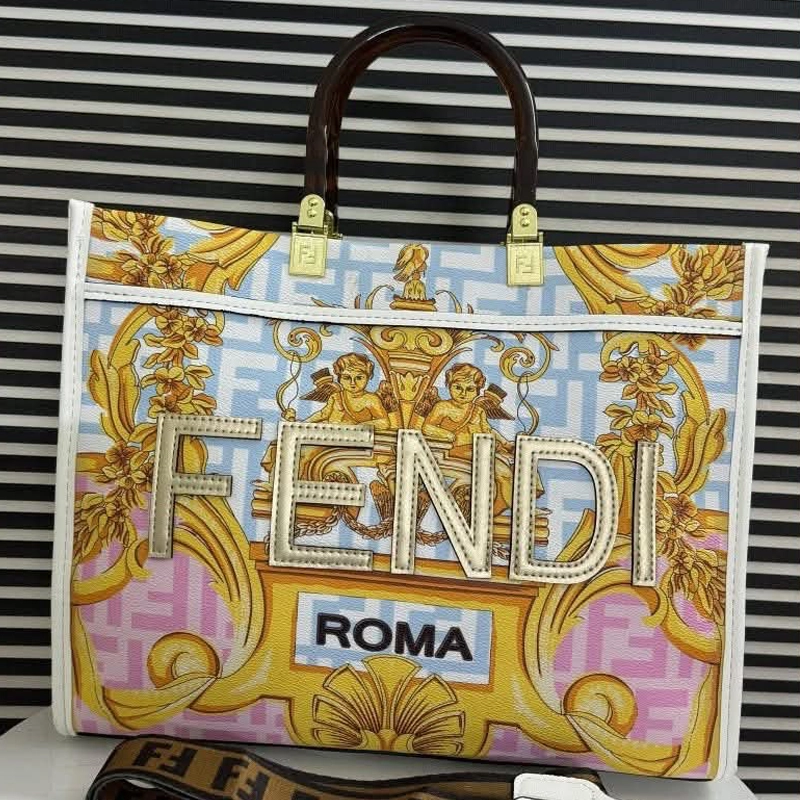 Designer-inspired Roma x Versace Sunshine Leather Tote Multicolour Bag