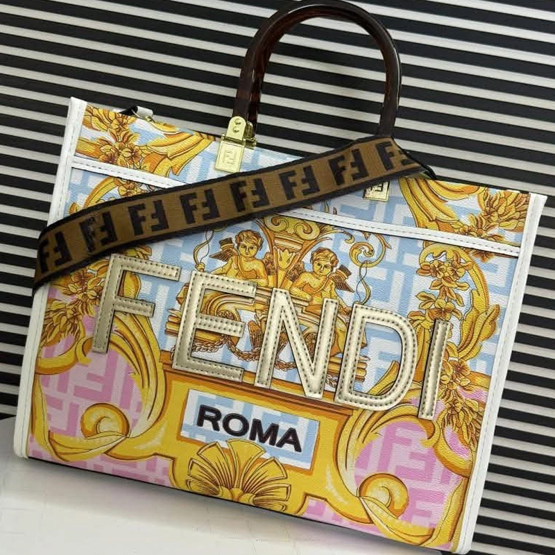 Designer-inspired Roma x Versace Sunshine Leather Tote Multicolour Bag