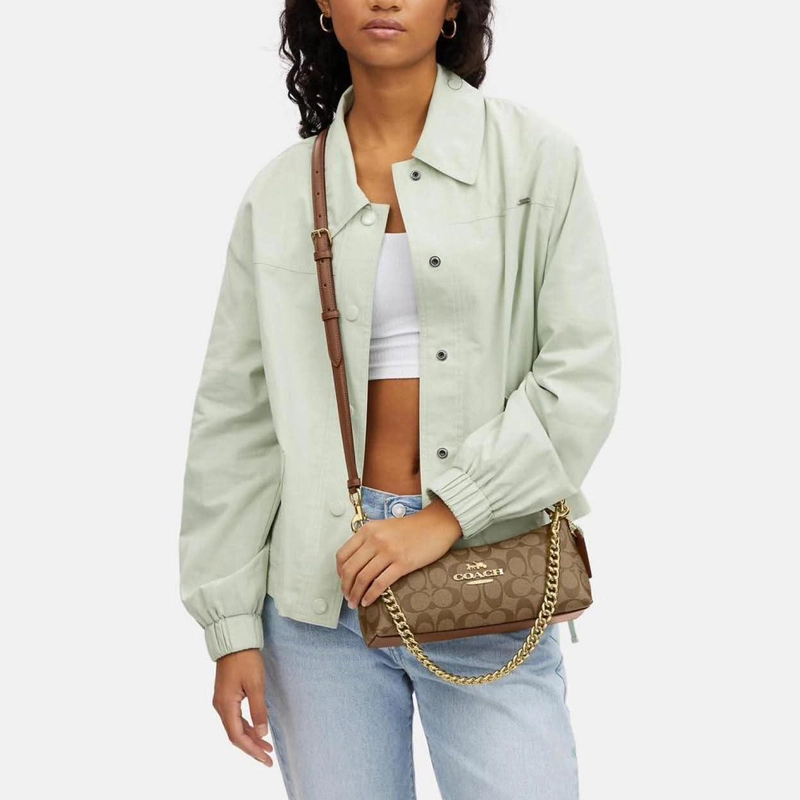 High End Charlotte Signature Chain Strap Shoulder Khaki Handbag