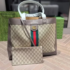 High End Ophidia GG Supreme Large Tote Beige Brown Bag With Pouch