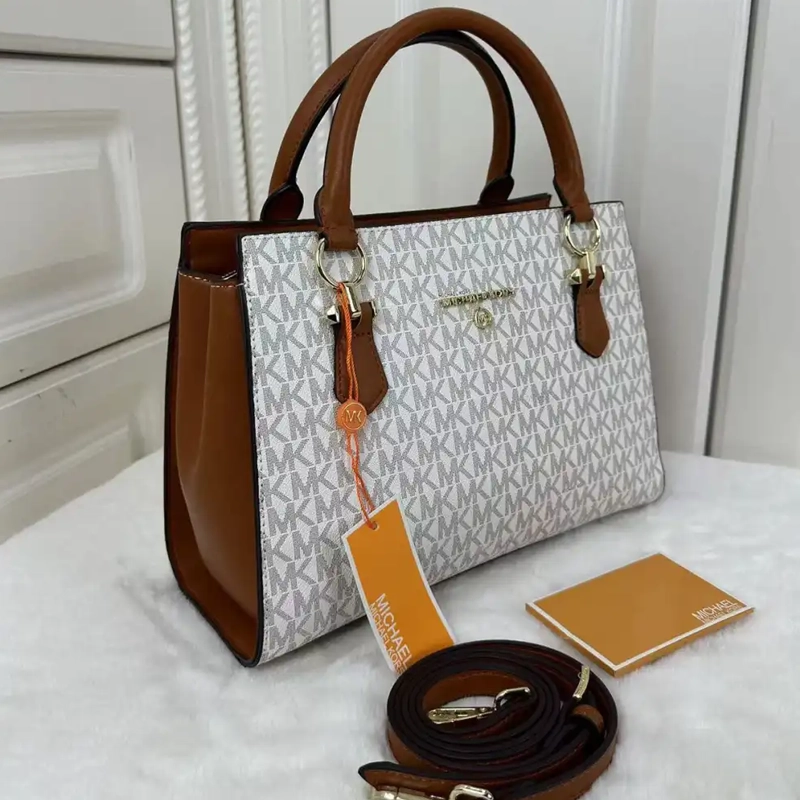 Premium Quality Jet Set Signature Logo Satchel White Brown Bag