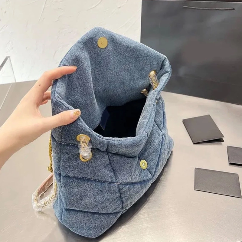 Loulou Mirror Quality Denim Shoulder Blue Handbag