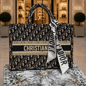 Premium Mirror Quality Book Tote Blue Bag With J Adior Ribbon