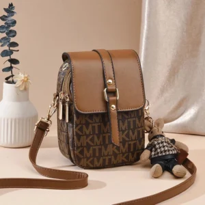 Monogram Letter-print Mini Crossbody Sling Coffee Brown Bag