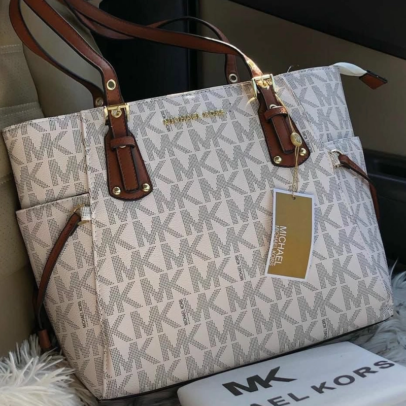 Designer-inspired Voyager Medium Logo Tote White Bag