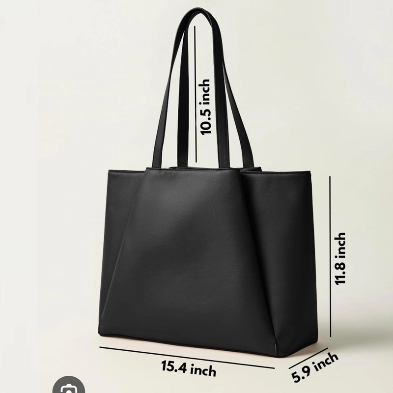 Female Laptop Work Tote Black Bag with Zip Compartments