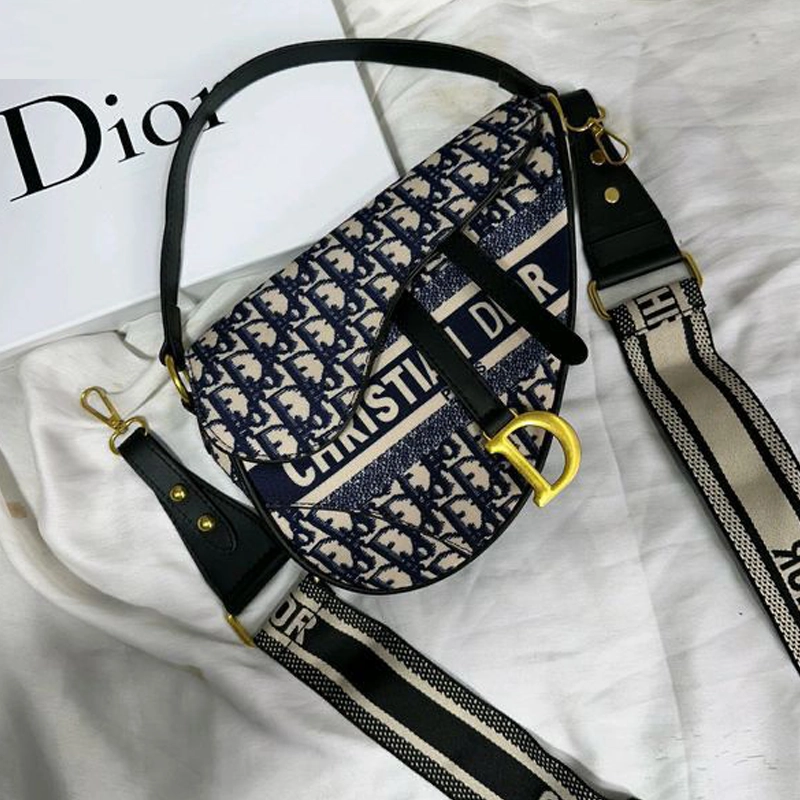 High End Oblique Jacquard Crossbody Saddle Sling Blue Bag