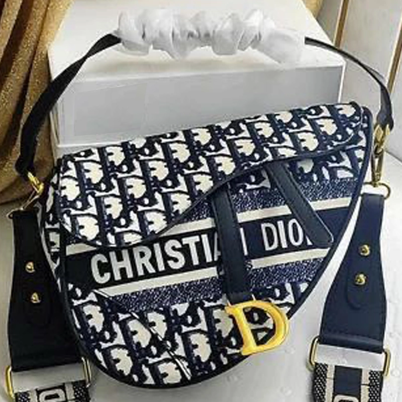 High End Oblique Jacquard Crossbody Saddle Sling Blue Handbag
