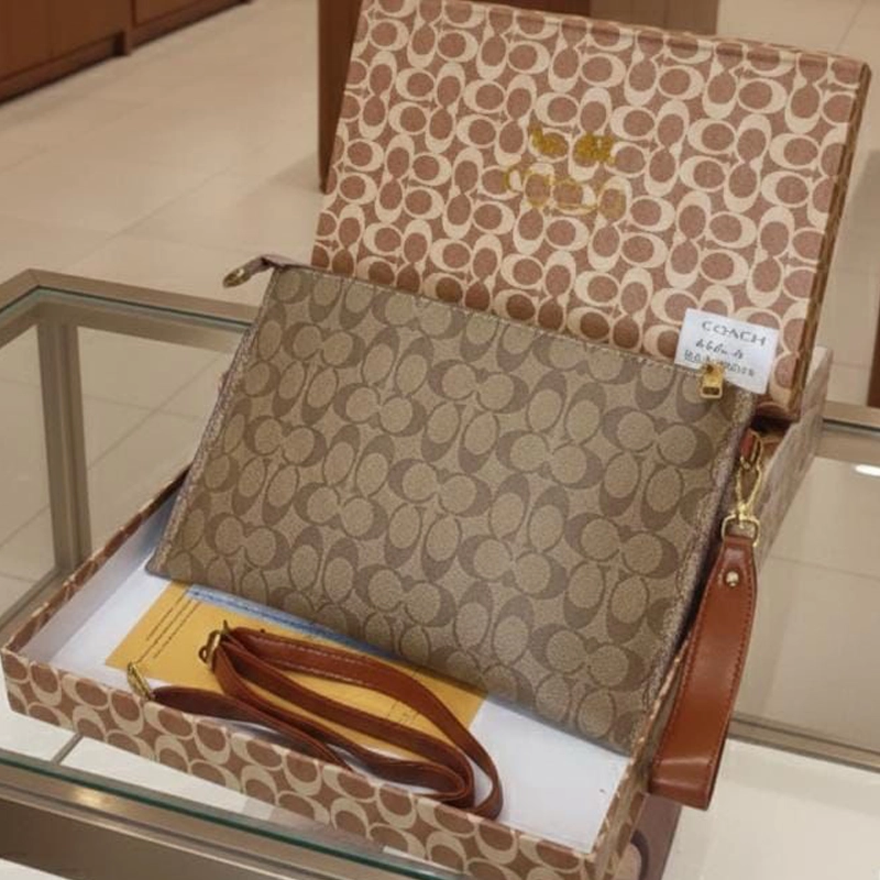 High End Signature File Pouch Sling Crossbody Brown Bag