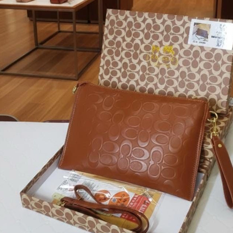 High End Signature File Pouch Sling Crossbody Tan Bag