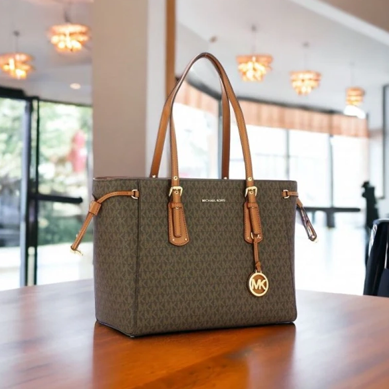 High End Voyager Medium Logo Tote Coffee Hand Bag With Logo Charm