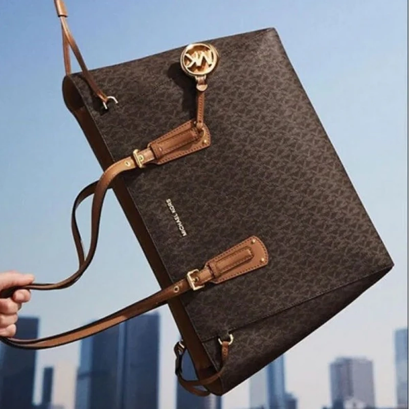 High End Voyager Medium Logo Tote Coffee Handbag With Logo Charm