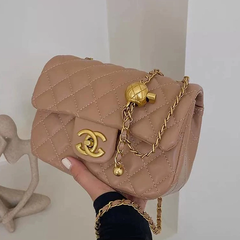 Lambskin Quilted Square Classic Flap CC Turn-lock Cream Bag