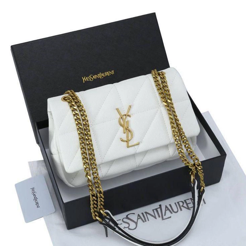 Premium Imported College Medium Chain Leather Shoulder White Handbag