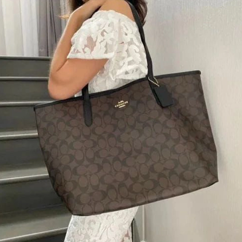 Premium Imported Signature Large City Tote Coffee Black Handbag