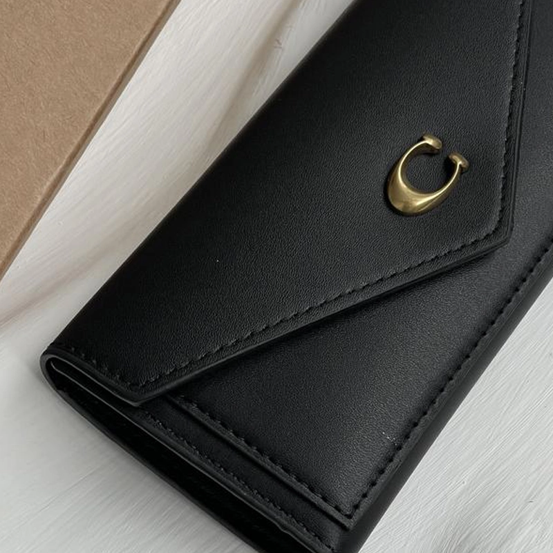 Wyn Envelope Crossgrain Leather Black Wallet