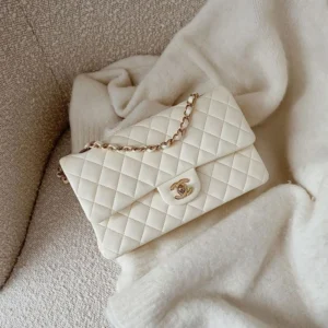 Designer-inspired Classic Quilted Flap CC Turn-Lock White Bag